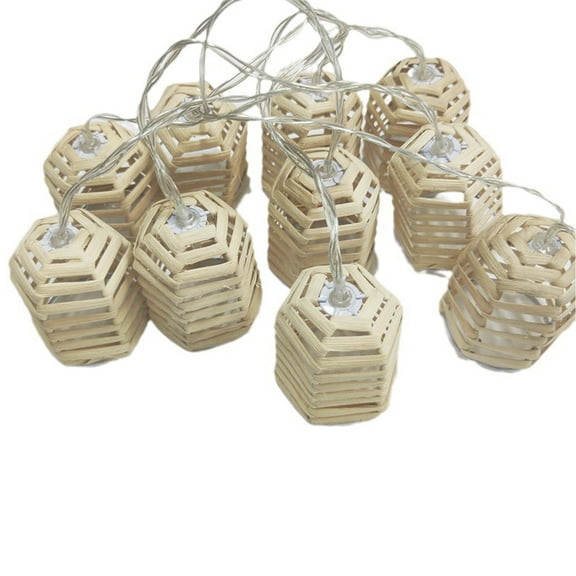 Decorative Lantern Rattan String Lights - Rattan Wire Globe Style Lantern String Lights with 10 Bell Lights, Indoor Outdoor Patio String Light for Home Pergola Porch Party Backyard