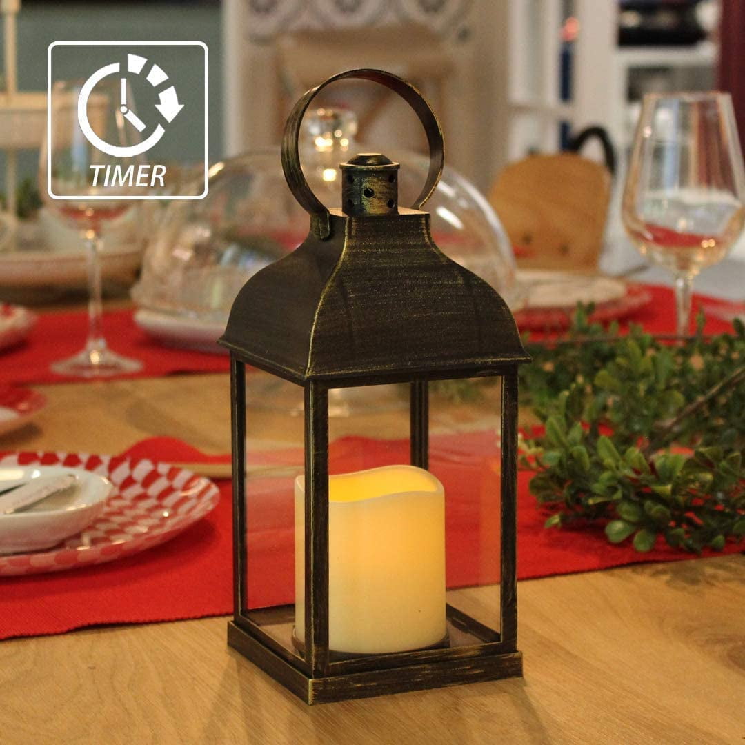  Decorative Candle Lanterns Flameless Battery-Operated with  Timer Function, Christmas Gifts, Holiday Lights,10'' Indoor Outdoor  Waterproof Hanging Lantern Decor for Wedding(Bronze, 1 : Home & Kitchen