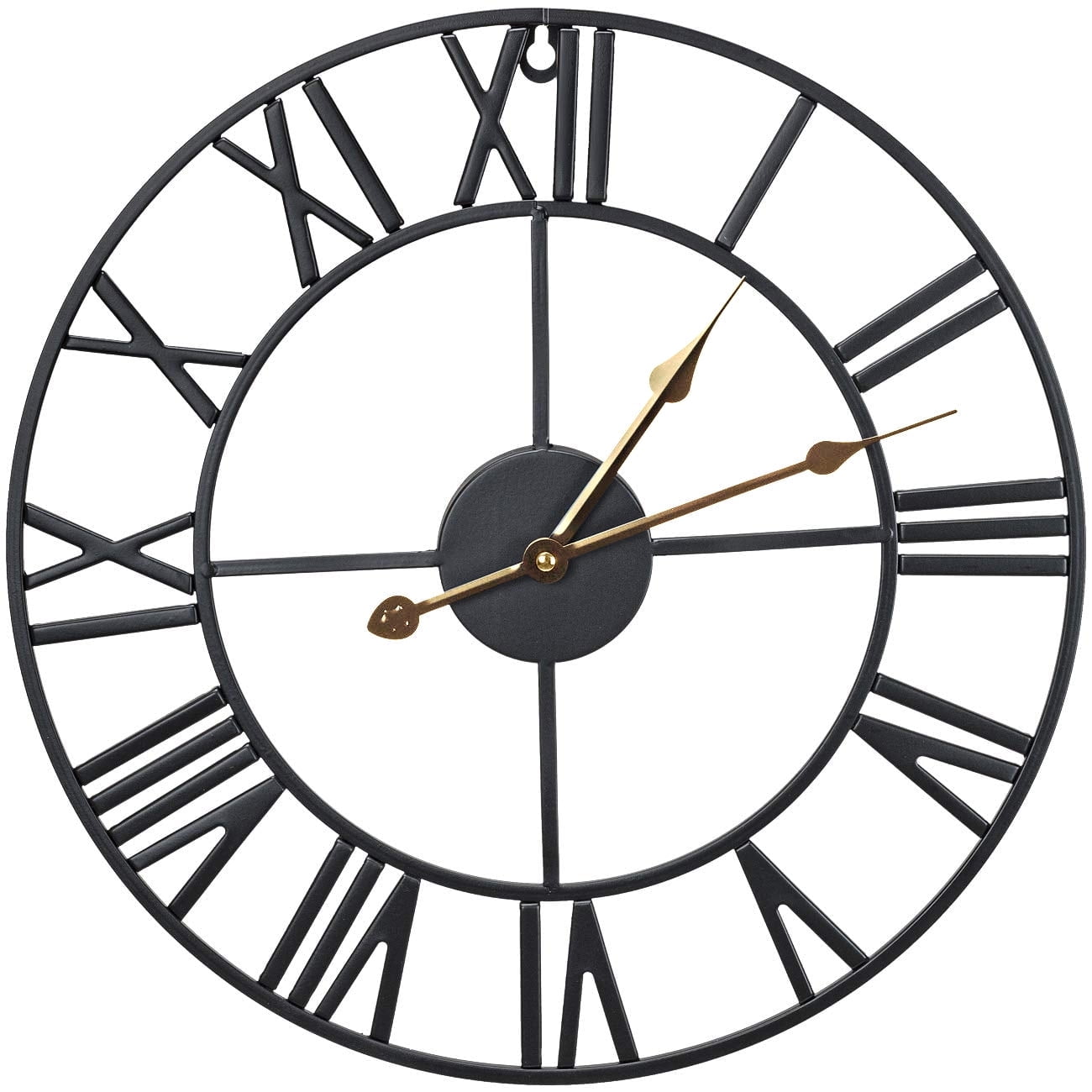 Oversized Black Metal Roman Numeral Wall Clock