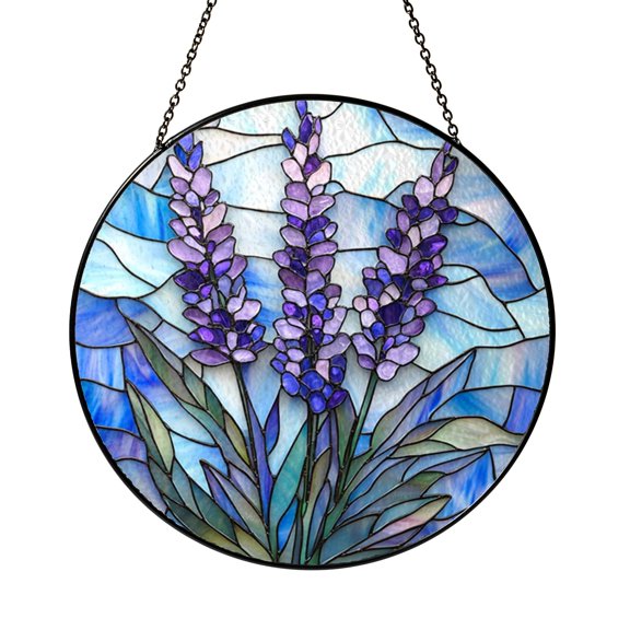 Decorative Lavender Meadow Window Hanging – Stained Glass Style Decor1601