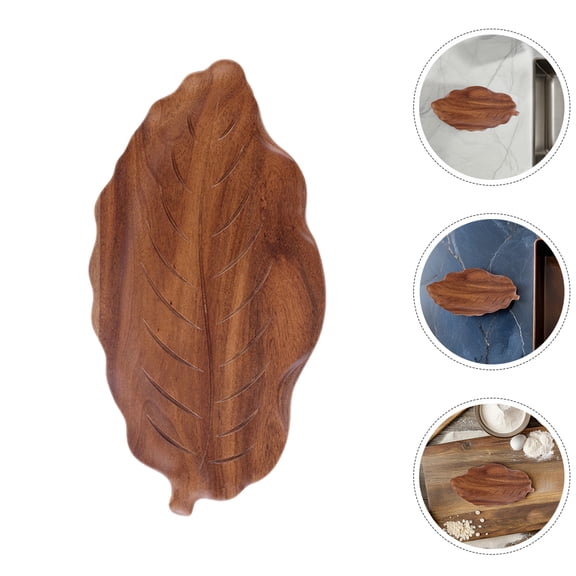 Decorative Leaf Design Wooden Tray Platter for Serving Snacks Fruits Hand Carving Home