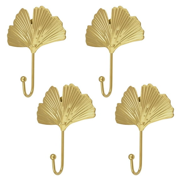 Decorative Leaves Hooks 4pc Wall Mounted Key Holder Elegant Gold Leaf Shape Wall Hooks for Home Nursery 4PCS