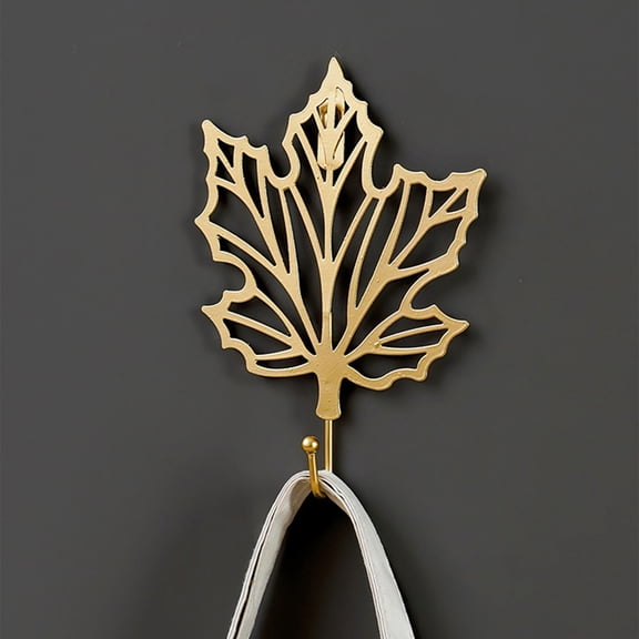 Decorative Leaves Iron Hooks, 10pcs Maple Leafs Shape Wall Mounted Hooks Modern Key Holder with Non-Marking Nails Gold Single Prong Hat Hanger Home Office Nursery Room Decoration