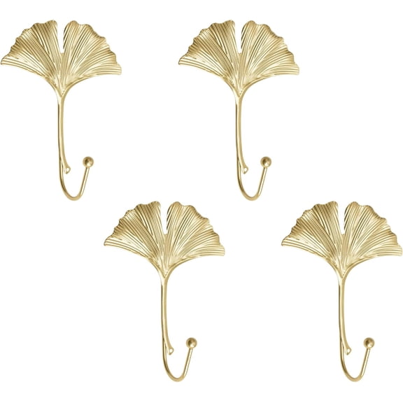 Decorative Leaves Iron Hooks, 4 PCS Metal Ginkgo Leaf Shape Wall Mounted Coat & Hat Key Holder Home Office Nursery Room Decoration