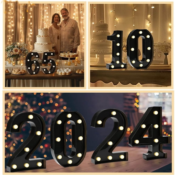 Decorative Led Light Up Number Letters, Black Plastic Marquee Lights Sign for Birthday Party Wedding Decor Battery Operated