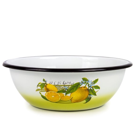 Novomoskovsjka Posuda Decorative Lemon Enamel Kitchen Dinnerware Soup Salad Serving Bowl (4.2 qt / 4 L)