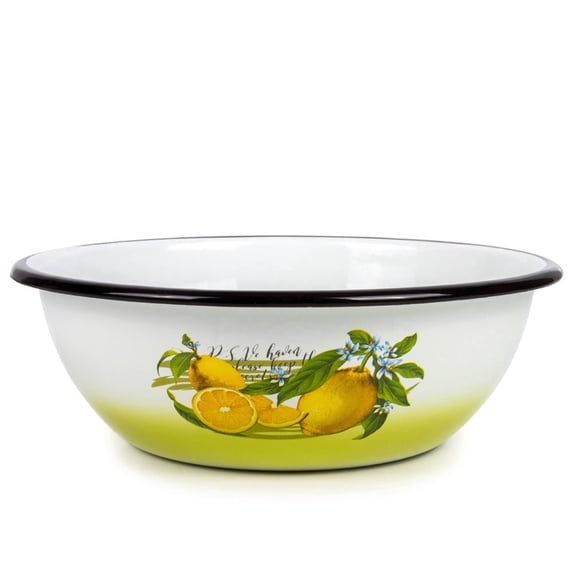 Decorative Lemon Kitchen Dinnerware Soup Salad Serving Bowl (2.6 qt / 2.5 L) Enamel Serving Bowl