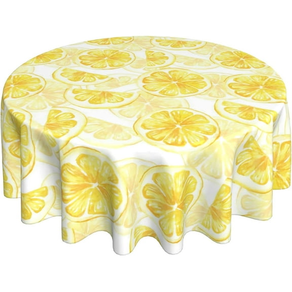 Decorative Lemon Print Polyester Round Tablecloth Waterproof Fabric Table Cloth, Table Cover for Dining Room and Party 60x60-Inch