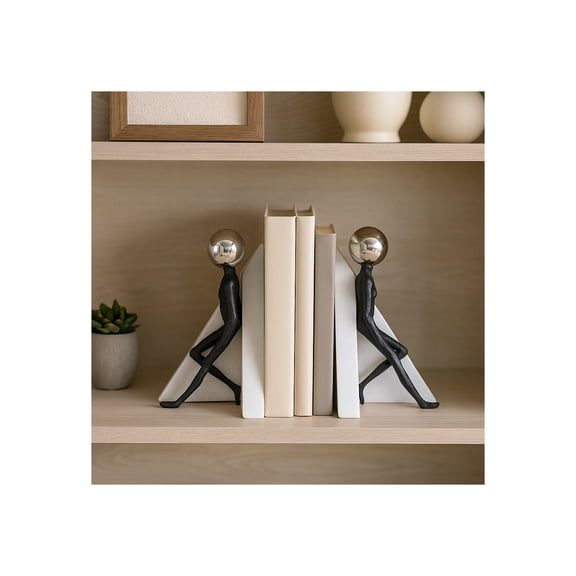 Decorative Lending Figurine Bookends for Home Decor - Modern Book Ends for Bookshelf Decor or Book Accessories - Stylish Home Library Accent and Office Desk Decoration - Set of 2, 11", Black & White