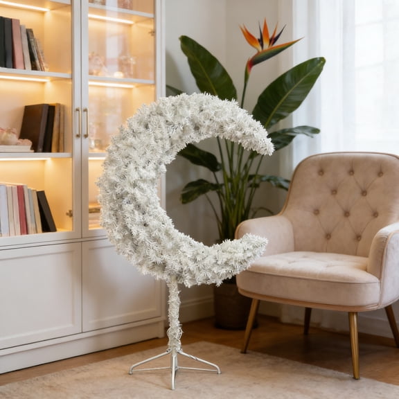 Decorative Light 35.4 Inch Crescent-Shaped Accent, Courtyard Scene Decoration Prop for Home Decor, Large Lunar Lighted Ornament for Patio and Interior