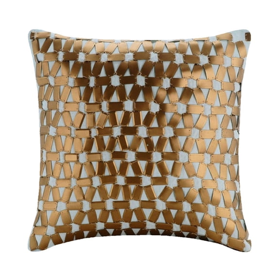 Decorative Light Blue Designer Pillow Covers 16x16 inch (40x40 cm), Linen Toss Pillow Covers, Geometric, Lattice, Trellis, 3D, Sequins Embellished, Modern Cushion Cover - Goldilocks