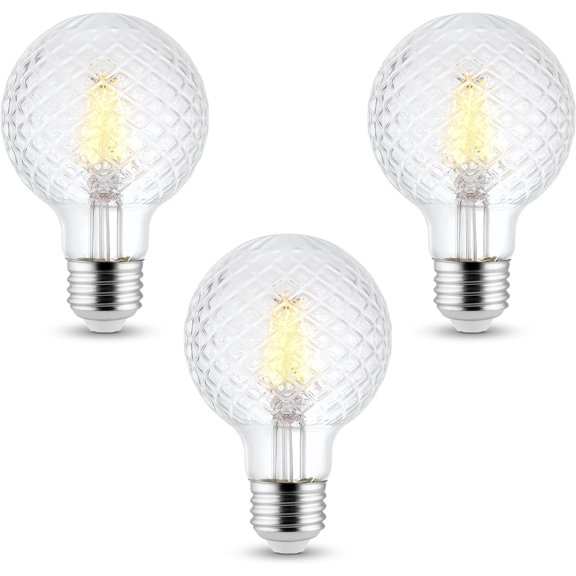 Decorative Light Bulb (3-Pack) – 5.5W G25 LED Filament Bulb, E26 Medium Base (40W Equivalent), 3000K Warm White, 500 Lumens, Dimmable, Cut Glass Clear