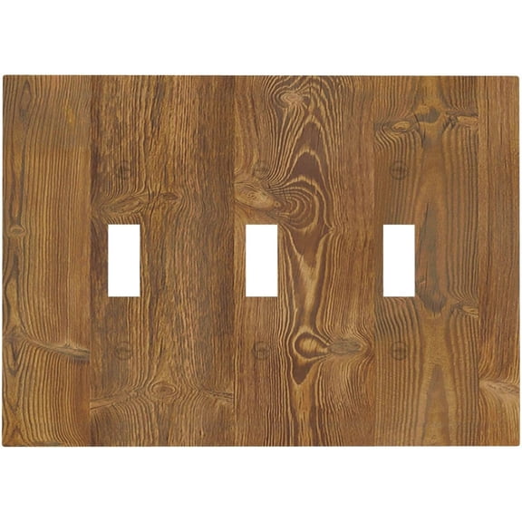 Decorative Light Switch Cover Plate Rustic Brown Wood Wooden Texture 3 Gang Wall Plate Switch Plate Covers Triple Toggle Electrical Outlet Cover For Bedroom Living Room Decor