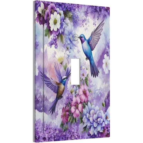 Decorative Light Switch Cover Plate Rustic Purple Floral Hummingbird 1 Gang Wall Plate Cover Single Toggle Switch Plate Covers Jumbo Electrical Switchplate Receptacle Faceplate