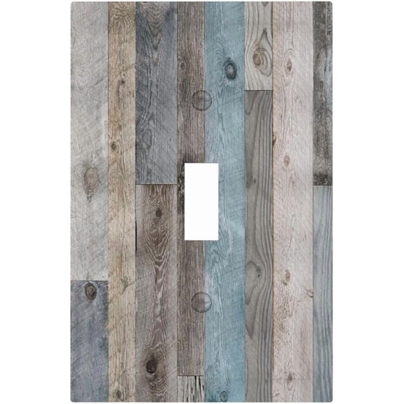 Decorative Light Switch Cover Plate Vintage Farmhouse Grey Blue Wood Plank 1 Gang Wall Plate Oversized Single Toggle Wall Cover Plate Jumbo Electrical Switchplate Face Plate