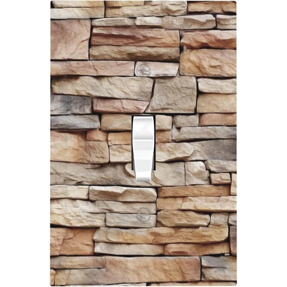 Decorative Light Switch Cover Stone Textured Brown Brick Natural Stone 1 Gang Single Toggle Device Electrical Faceplate Switchplates Decorator Outlet Wall Plate For Farmhouse Cabin Decor