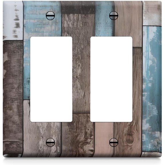 Decorative Light Switch Plate Covers Rustic Blue Teal Gray Wood Plank Double Rocker Wall Plate Electrical Switchplate Home Decor 2-Gang Electrical Outlet Covers for Bathroom Bedroom Decor