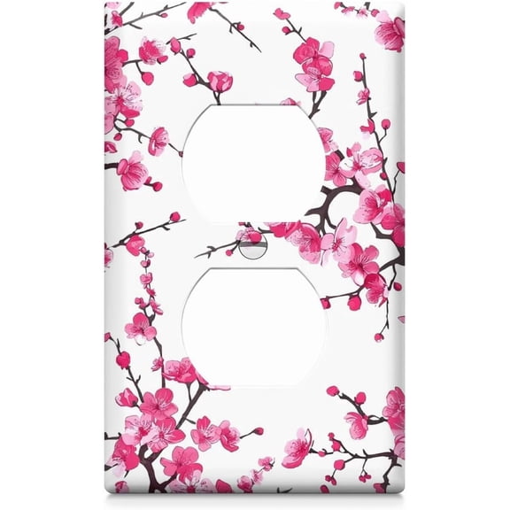 Decorative Light Switch Plate Covers Rustic Plum Blossom Pink Flowers 1 Gang Duplex Outlet Plate Decorative Switchplate Covers Home Decor Wall Plate Covers for Bedroom Bathroom Decor