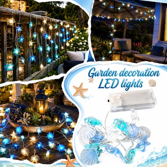 Decorative Lights, Battery Operated String Lights, Ocean Themed Party Decorations, Beach Themed Room Decor, 40 Inch Underwater Sea Creature Design with Turtle, Seahorse, Seashell,