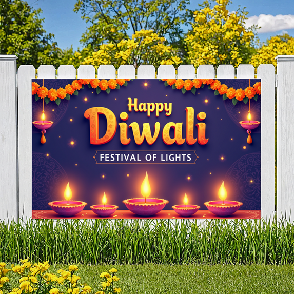 Decorative Lights Happy Diwali Banner Floral Design Festival of Lights Backdrop for Cultural Celebrations Home Decoration Party Event