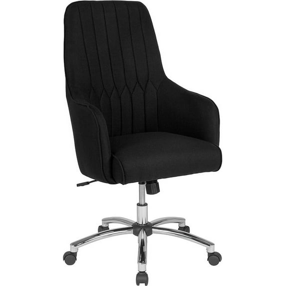 Decorative Line Stitched High Back Office Chair in Black Fabric