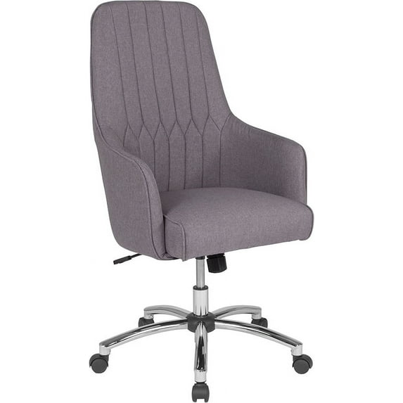 Decorative Line Stitched High Back Office Chair in Light Gray Fabric