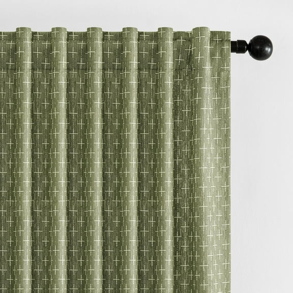 Decorative Linen Curtains with Geometric Pattern, Thick Woven Textured Drapes 90" Long, 2 Panels, Sage Green