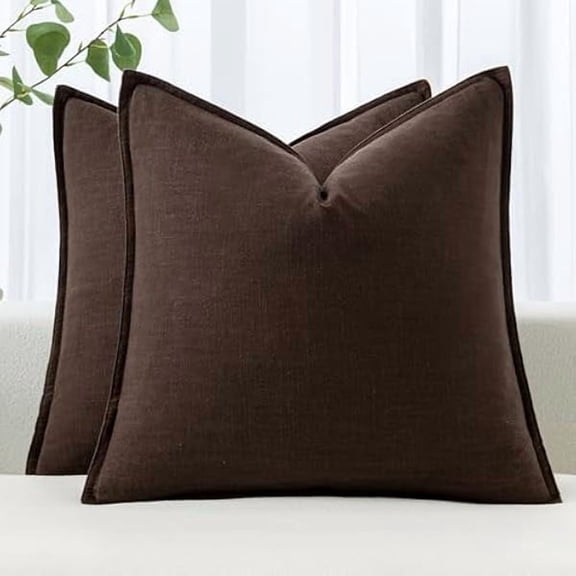 Decorative Linen Euro Sham Pillow Covers 26x26 Dark Brown Boho Farmhouse Neutral Winter Couch Throw Pillows for Bed Pack of 2 Accent Modern Pillowcase Sofa Livingroom Home Decor