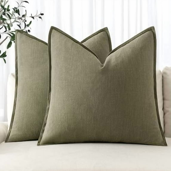 Decorative Linen Euro Sham Pillow Covers 26x26 Light Olive Green Boho Farmhouse Neutral Couch Throw Pillows for Bed Pack of 2 Accent Modern Pillowcase Summer Sofa Livingroom Home Decor