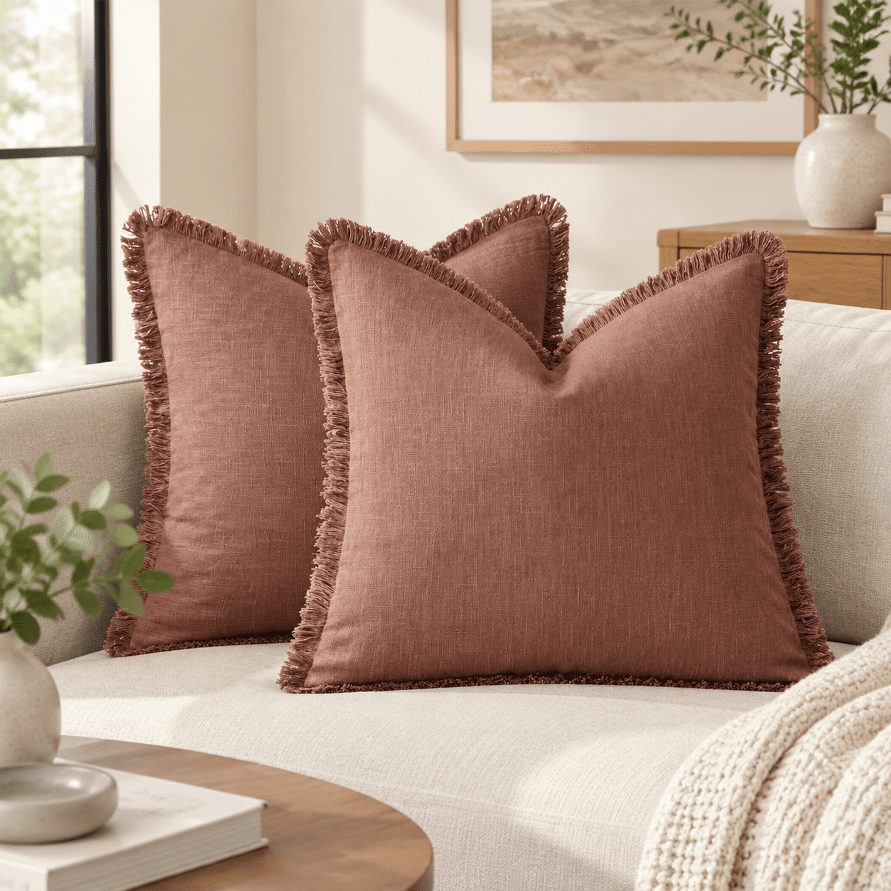 Decorative Linen Fringe Throwow Covers 18*18 Inch Rust Red - Walmart.com