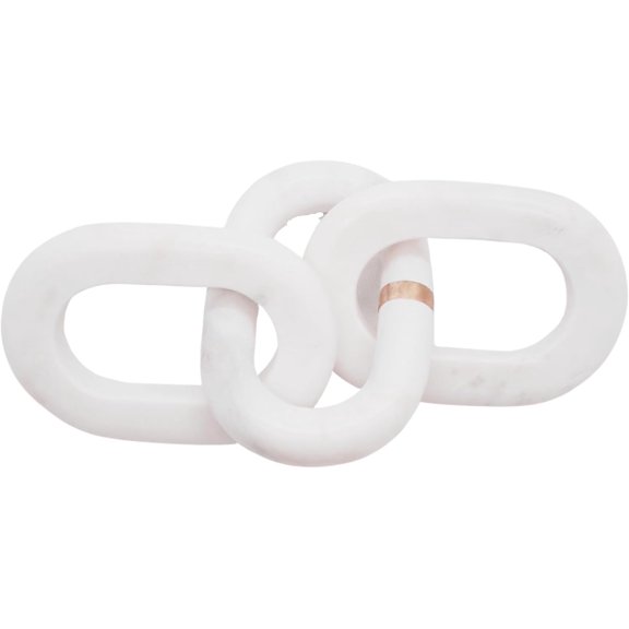 Decorative Linked Marble White Rings Sculpture, Freestanding Tabletop Chain Decor, Modern Rustic Home Accent, 13 Inches