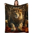 thumbnail image 1 of Decorative Lion Throw Blanket, Fuzzy Soft Cozy Flannel Blanket for Home Bed Sofa Couch, Regal King with Crown Realistic, Inch Lion King, 1 of 7