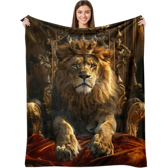 Decorative Lion Throw Blanket, Fuzzy Soft Cozy Flannel Blanket for Home Bed Sofa Couch, Regal King with Crown Realistic, Inch Lion King