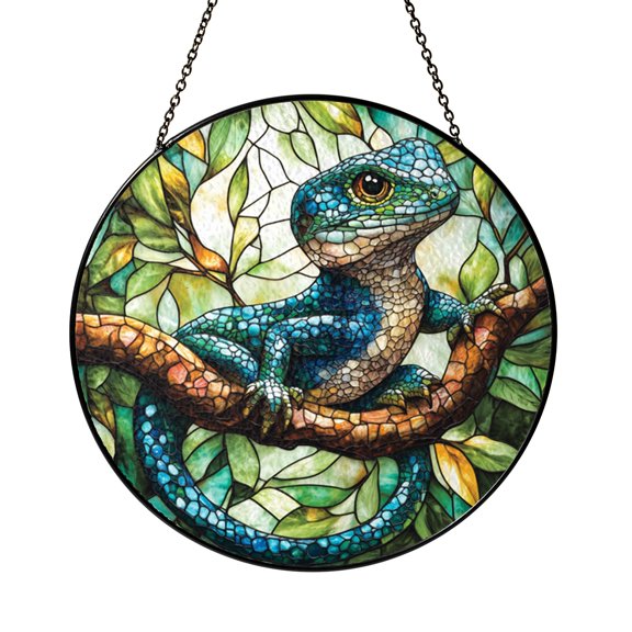 Decorative Lizard Design Stained Glass Style Window Hanging - Nature Decor