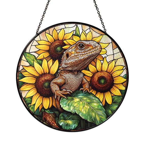 Decorative Lizard Stained Glass Suncatcher – Botanical Window Art