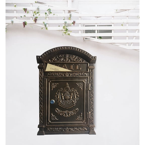 Decorative Lock Mailbox Outdoor - Metal Wall-Mounted Vintage Cast Iron Locking