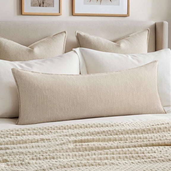 Decorative Long Lumbar Throw Pillow Cover for Bed 14x36 Khaki Boho Farmhouse Neutral Couch Pillowcase Pack of 1 Accent Modern Sofa Cushion Livingroom Home Decor (Covers Only)