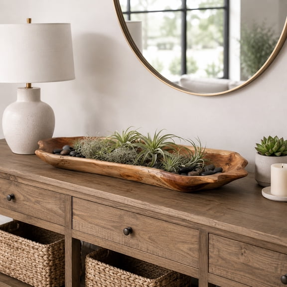 Sagebrook Home Sleek Long Teak Wood Bowl for Coffee Table Décor - Bowl Accent for Living Room, Dining Room Table, and Kitchen Counter - 4", Brown