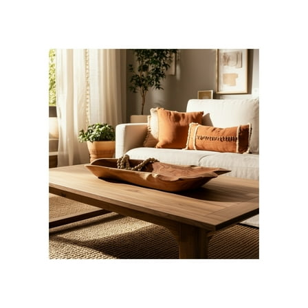 Decorative Long Wooden Bowl with Natural Hand-Carved Finish - Modern Accent for Dining Tables, Consoles or Display Bowl in Home Decor - 39", Brown