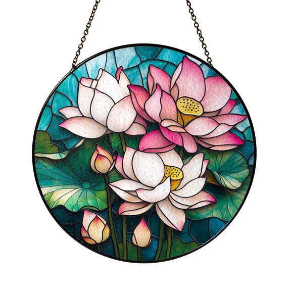 Decorative Lotus Bloom Glass Suncatcher for Window2101