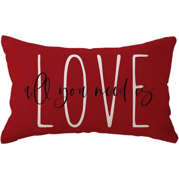 Decorative Lumbar Pillow Cases All You Need is Love Throw Pillow Covers 12x20 Valentine''s Day Decorations for Sofa/Couch/Porch (Red)