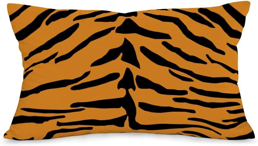 Decorative Lumbar Pillow Cover Tiger Leopard Animal Fashion Print Stripes Pattern Brown Black Jungle Wildlife Textures Design Throw Rectangle Super Soft Cushion Case 12x20 Inch for Bed Car