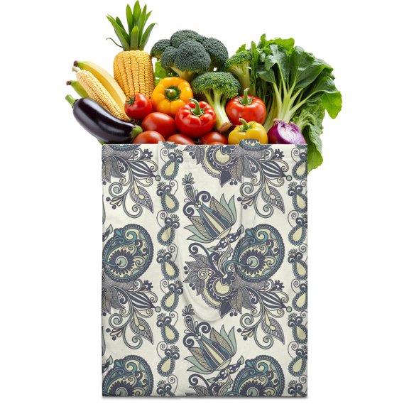 Decorative Mandala Paisley Reusable Tote - Washable Grocery Bag with Artistic Boho Patterns