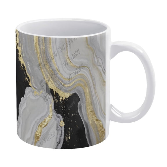 Decorative Marble Coffee Mug, Black and Gold Pattern, 11 Oz Coffee Mug, White Coffee Mugs & Tea Cups