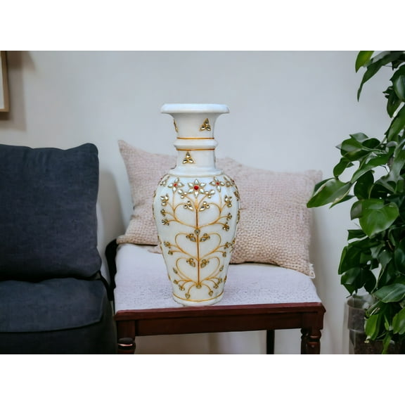 Decorative Marble Flower Pot Vase Size 23x10x10 cm Hand Painted Home Dcor Accent Art Interior Object Housewarming Wedding Anniversary Gift