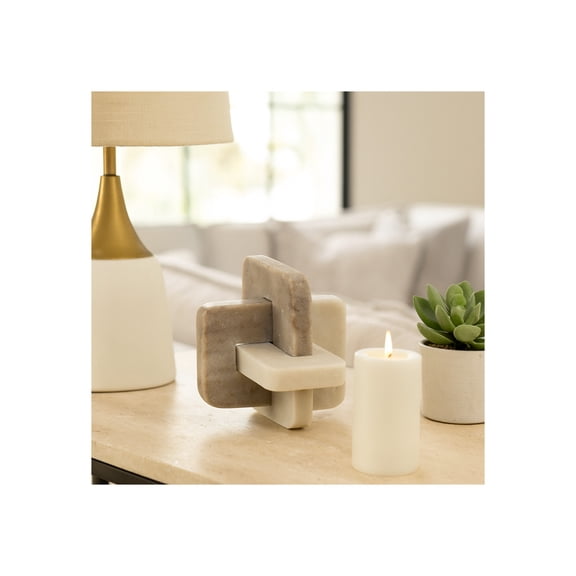 Decorative Marble Knot Sculpture for Home Decor - Contemporary Bathroom, Office, or Living Room Decorative Object - Artistic Accent for Shelf, Coffee Table Decor, or Office Desk - 7", White & Tan