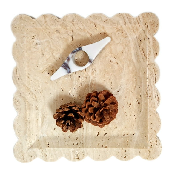 Decorative Marble Vanity Tray, Square with Scalloped Edge, Purple Red and White, Jewelry and Home Decor Organizer