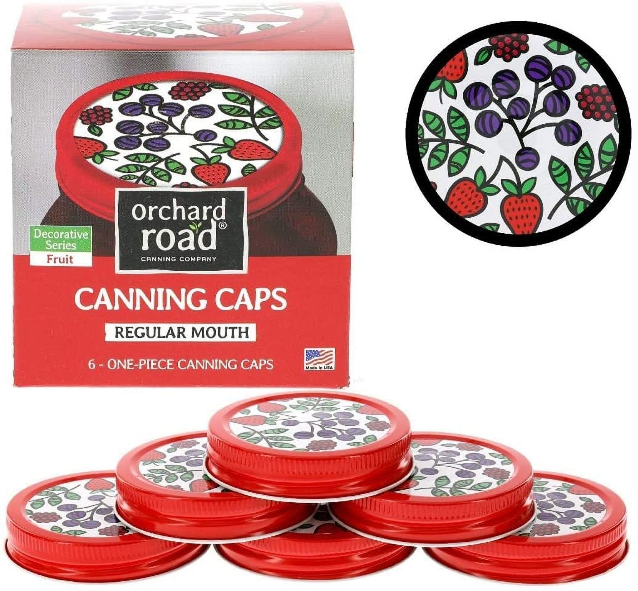 Decorative Mason Jar Lids Red Fruit Design Pack of 6 Ideal Canning