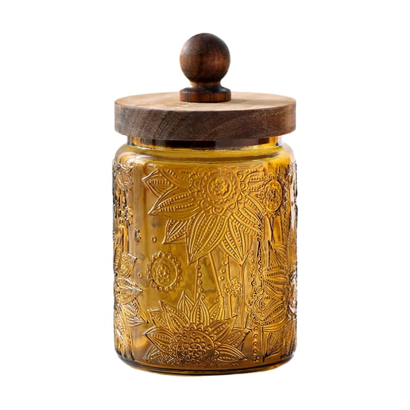 Decorative Mason Jars with Wooden Lids 700ML Colored Glass Kitchen Canister for Coffee Tea Cookie Airtight Vintage Food Storage Container with Embossed Floral Pattern (Blue Crabapple)