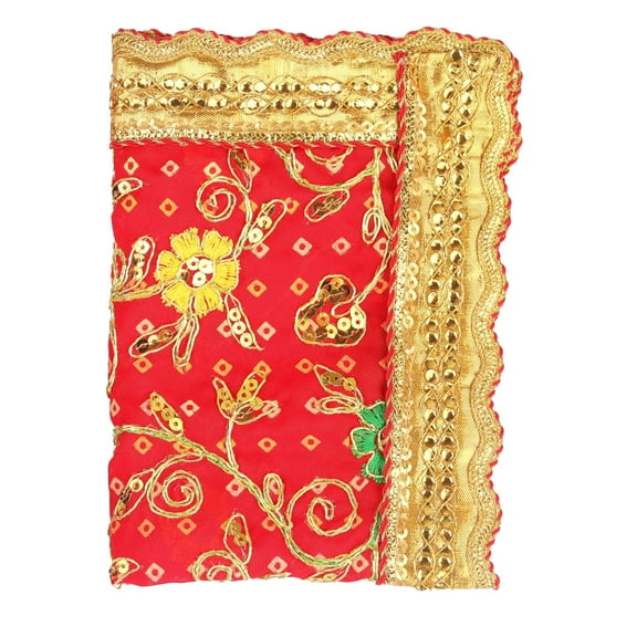 Decorative Mat Aasan Cloth Chunari Puja Chunar Silk Cloth (Size:-21 "x 15 ") Chunari Aasan Mat Indian Traditional Cultural Festival New year Gifts Decorations Decor Statue Frame Idol Temple(Red)
